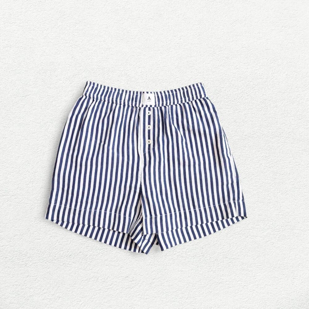 A by Anthropologie Wren Boxer Shorts in Blue & White Stripes